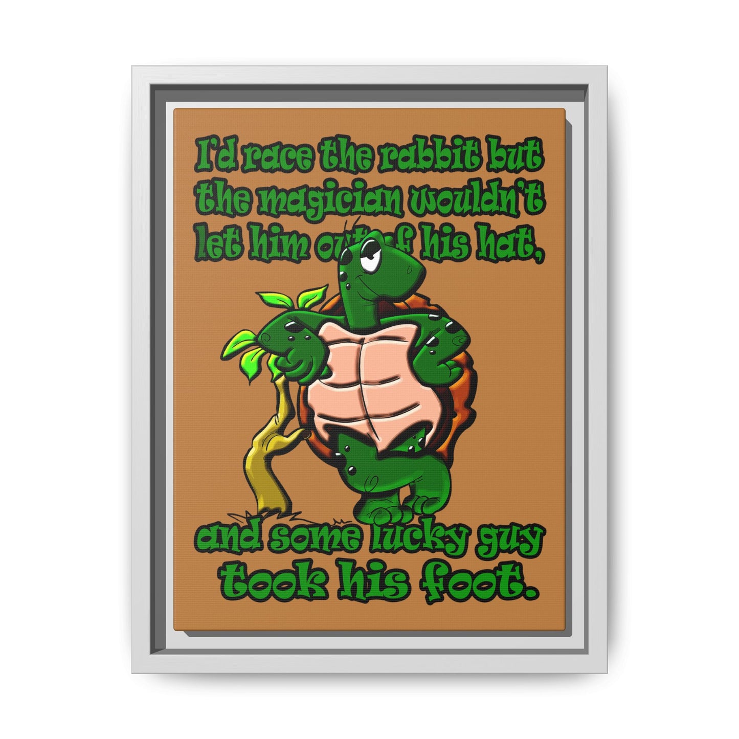 turtle race - framed canvas art (light brown)