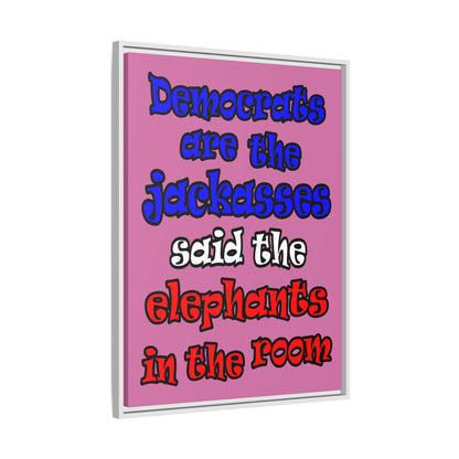 donkeys and elephants - framed canvas art (light pink)