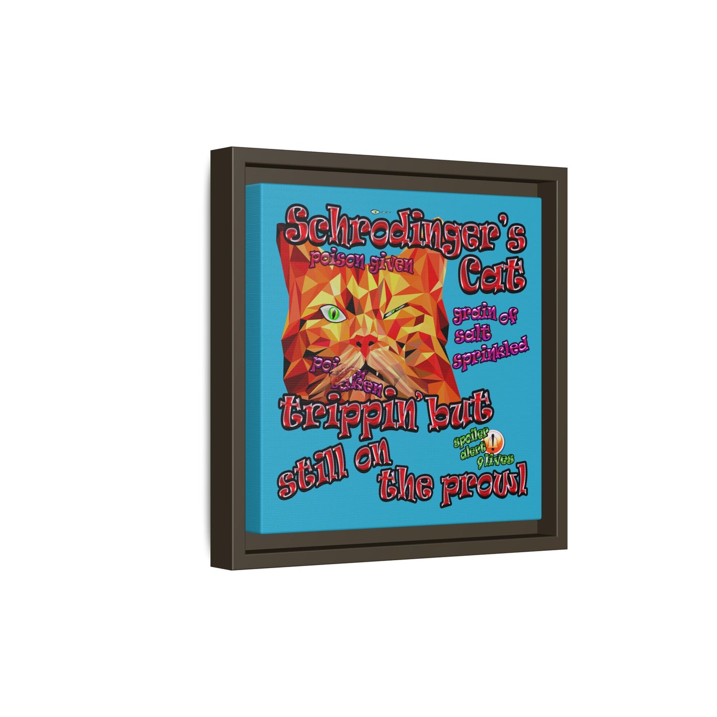 schrodinger's cat - framed canvas art (turquoise)