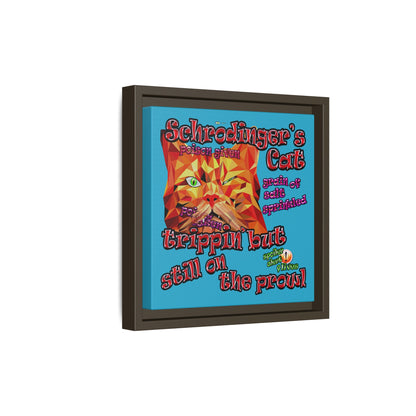 schrodinger's cat - framed canvas art (turquoise)