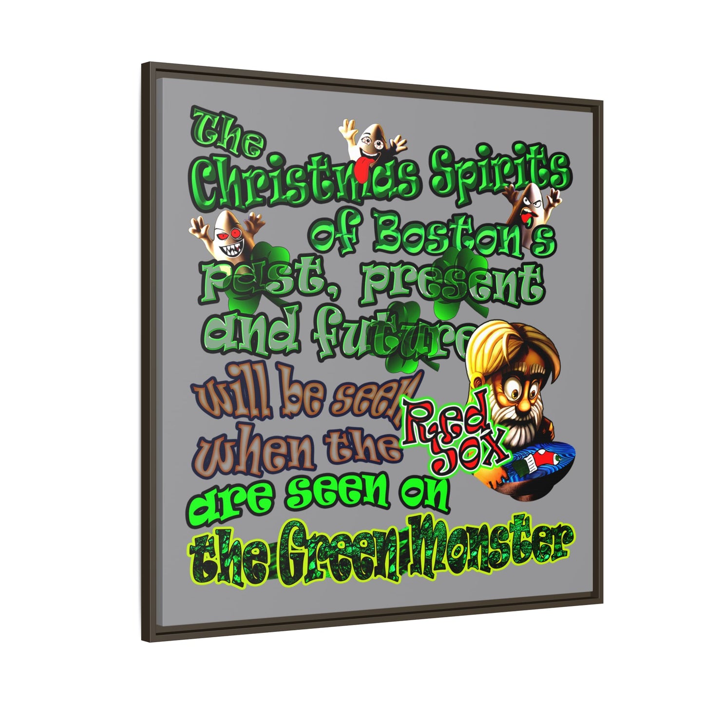 christmas spirits of boston - framed canvas art (grey)