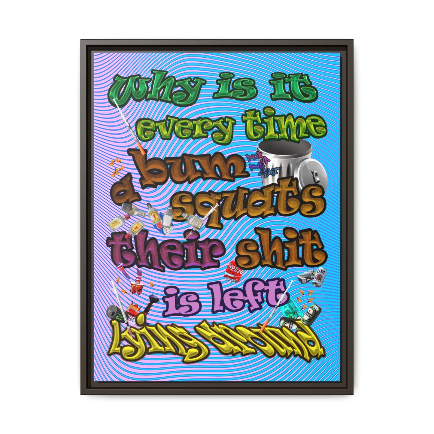 the bum's shit - framed canvas art (light blue-purple wave)