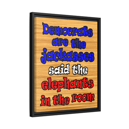 donkeys and elephants - framed canvas art (butterscotch wood finish)