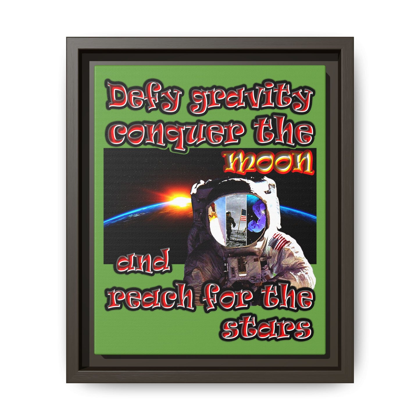 defy conquer reach - framed canvas art (green)