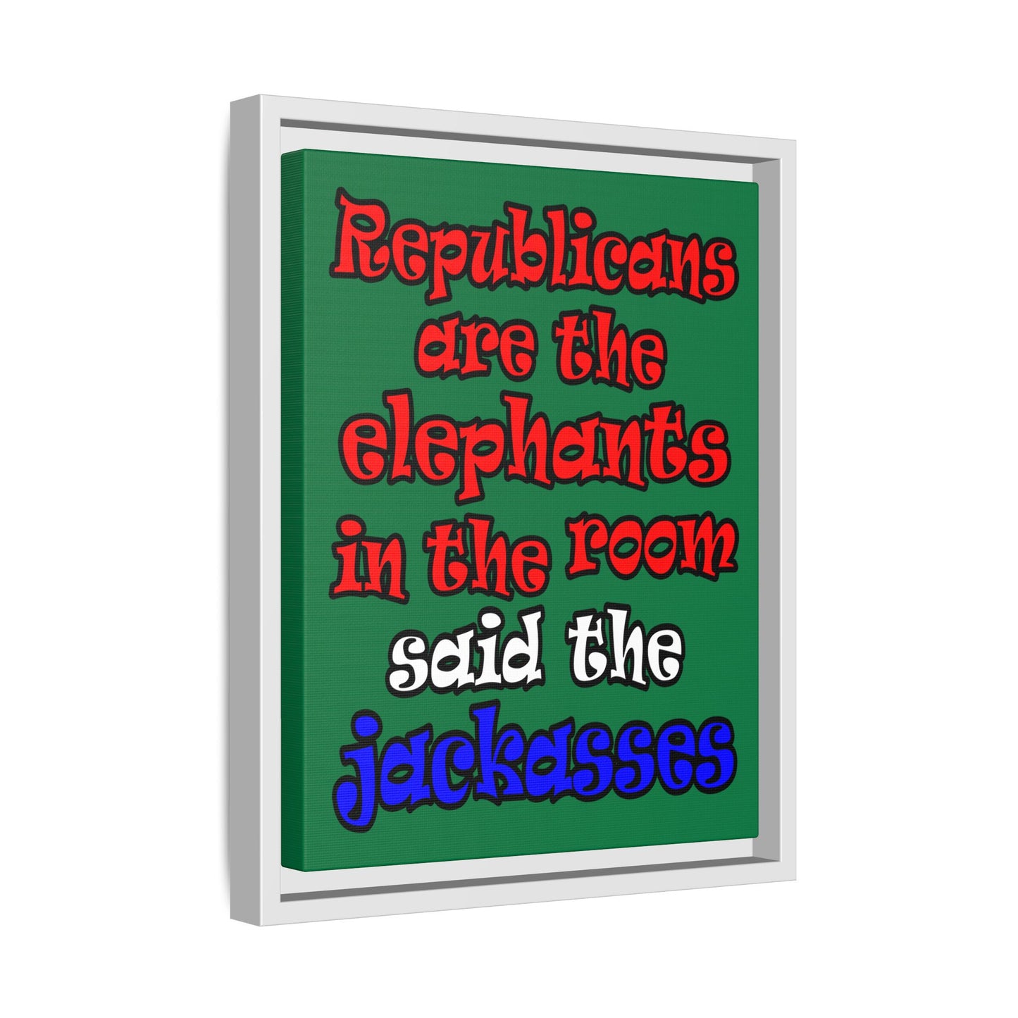 donkeys and elephants - framed canvas art (dark green)
