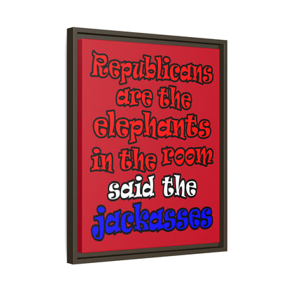 donkeys and elephants - framed canvas art (dark red)