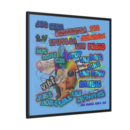 drop the beat - framed canvas art (light blue)