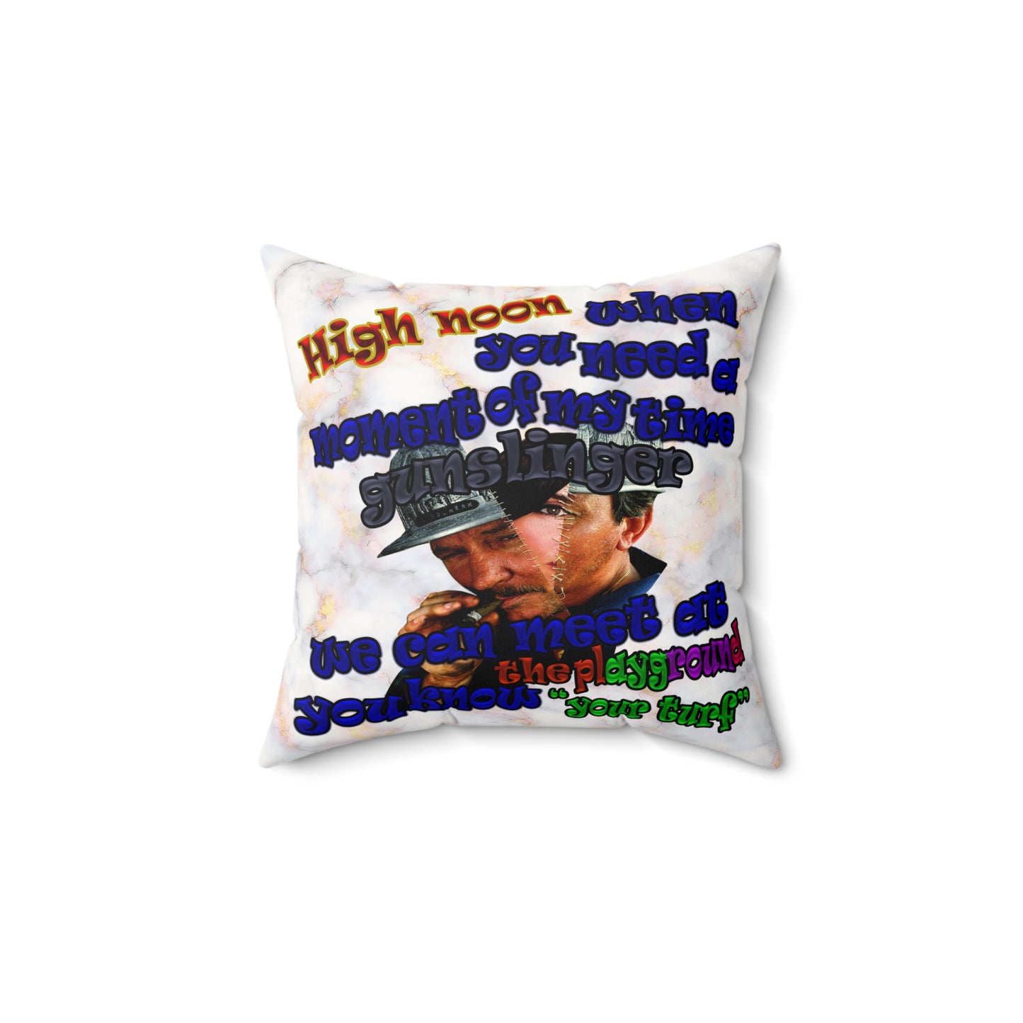 high noon - Faux Suede Square Pillow - (white marble)