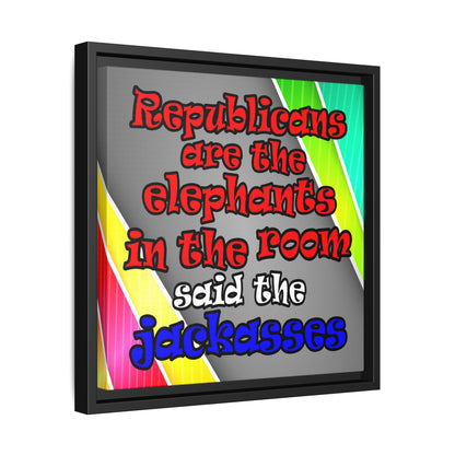 donkeys and elephants - framed canvas art (rainbow split)