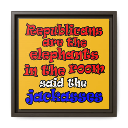 donkeys and elephants - framed canvas art (yellow)