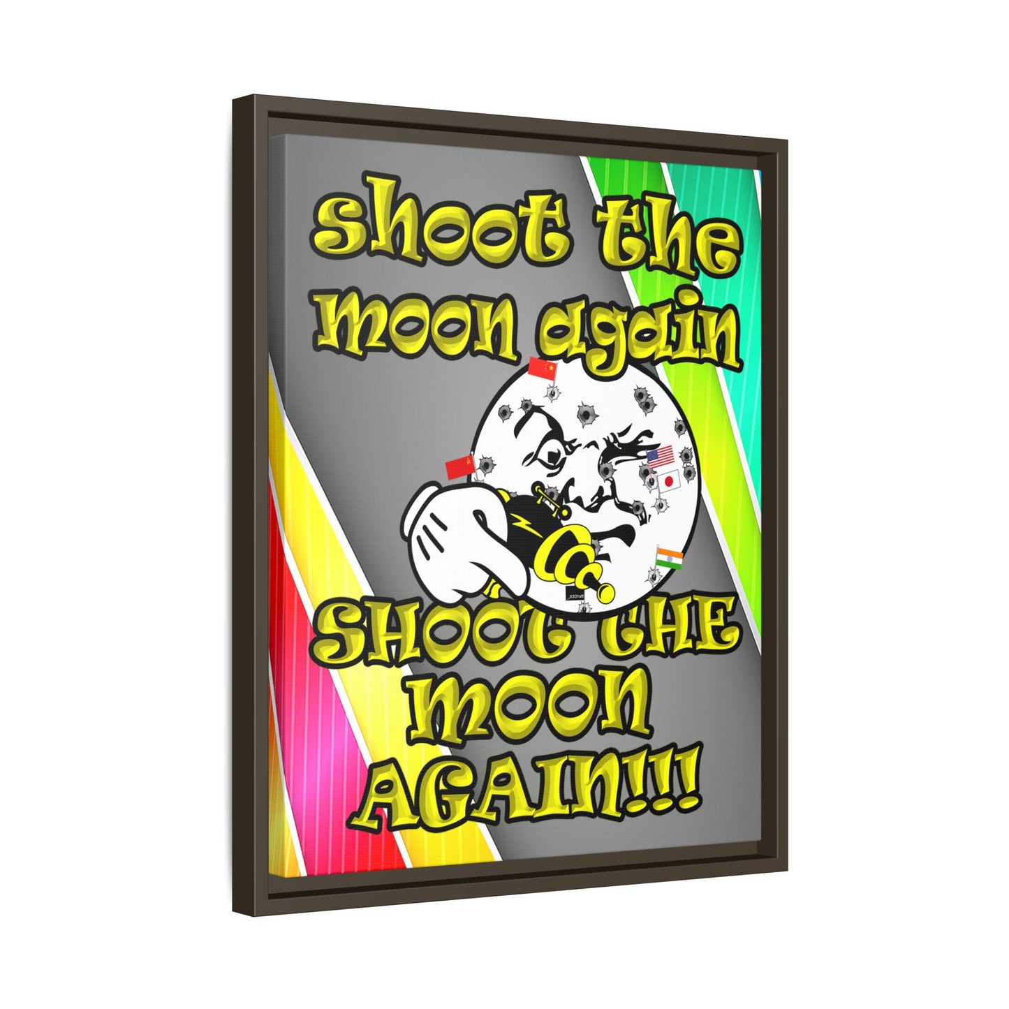 shoot the moon again - framed canvas art (rainbow split)