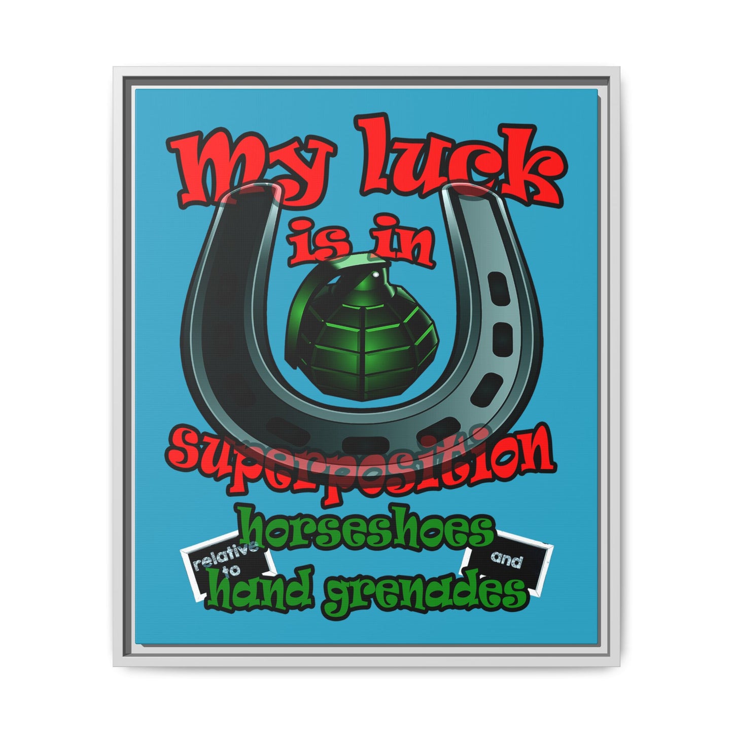 my luck - framed canvas art (turquoise)