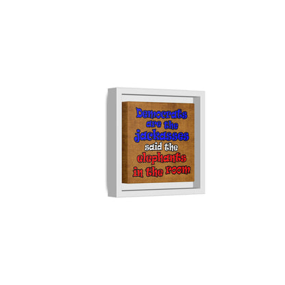 donkeys and elephants - framed canvas art (brown papyrus)