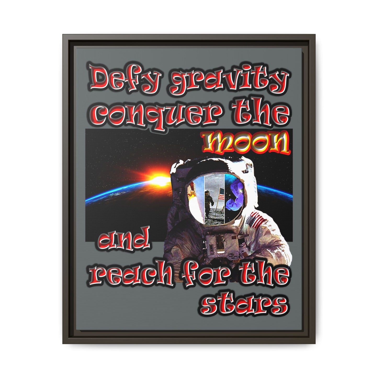 defy conquer reach - framed canvas art (dark grey)