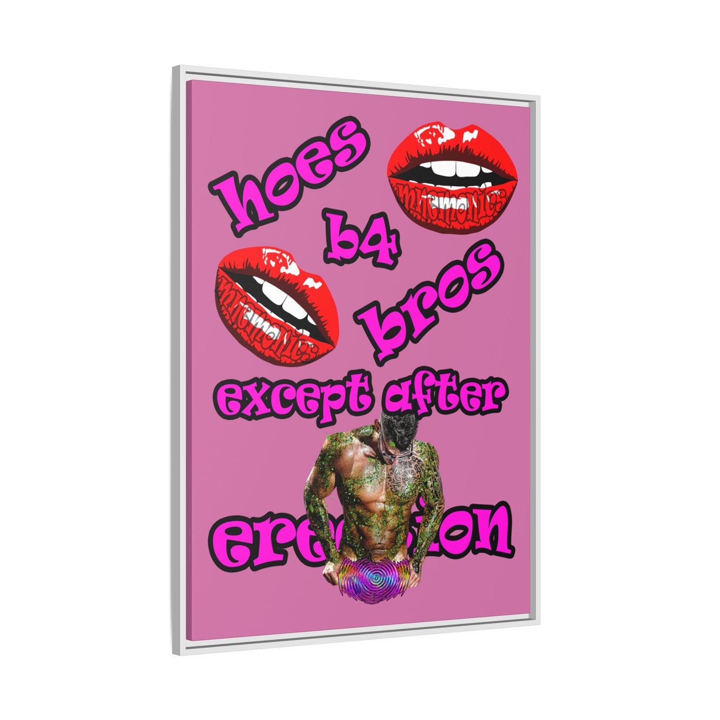 hoes b4 bros - framed canvas art (light pink)