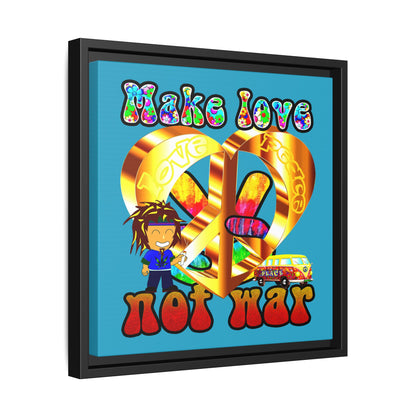 love peace - framed canvas art (turquoise)