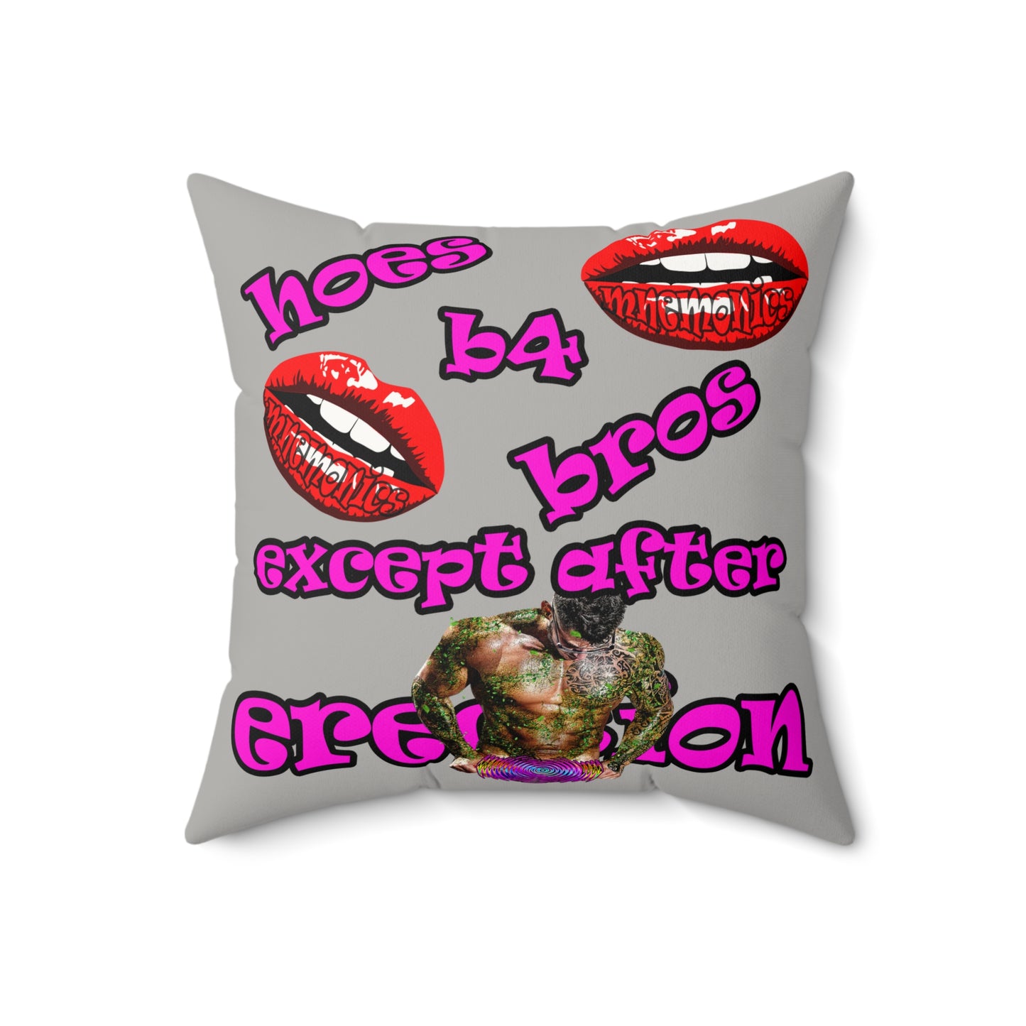 hoes b4 bros - Faux Suede Square Pillow - (light grey)