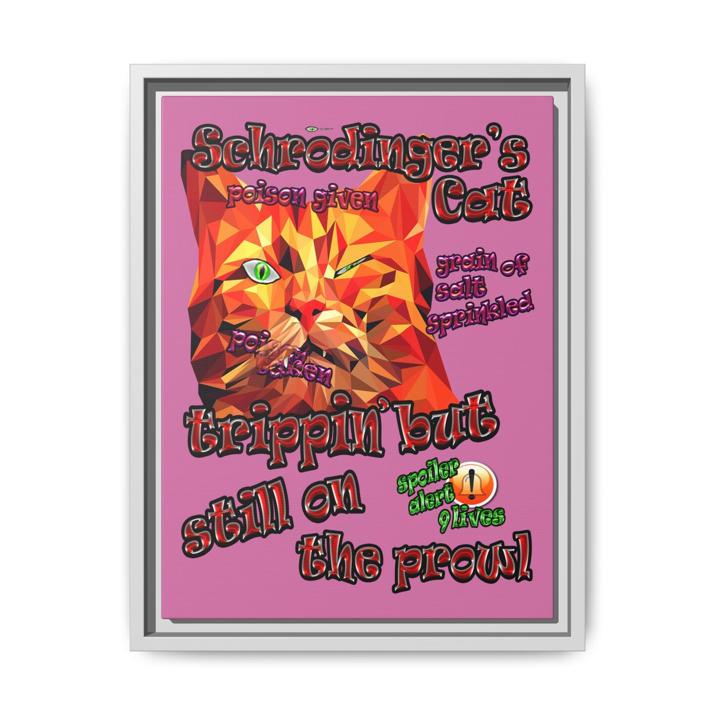 schrodinger's cat - framed canvas art (light pink)