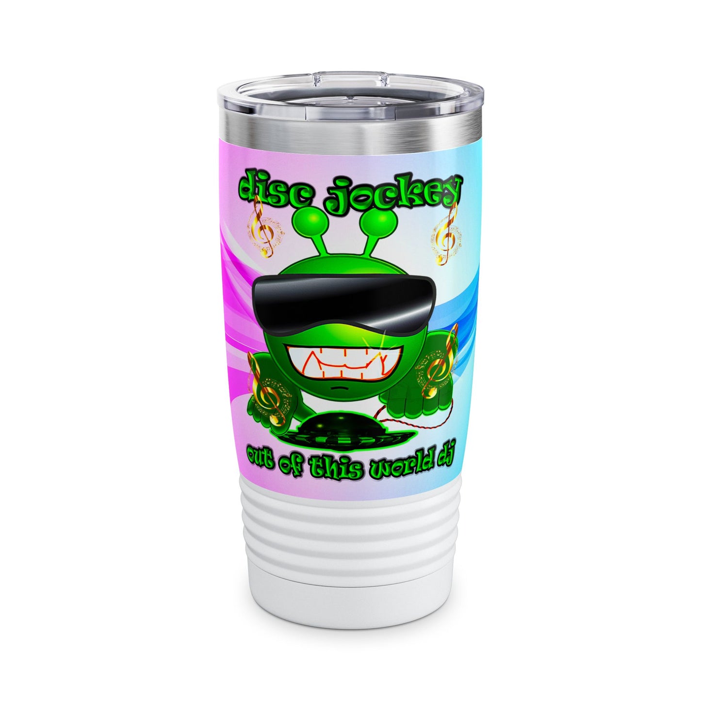disc jockey - Ringneck Tumbler, 20oz (light blue-pink wave)