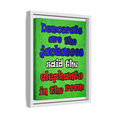donkeys and elephants - framed canvas art (green turf)