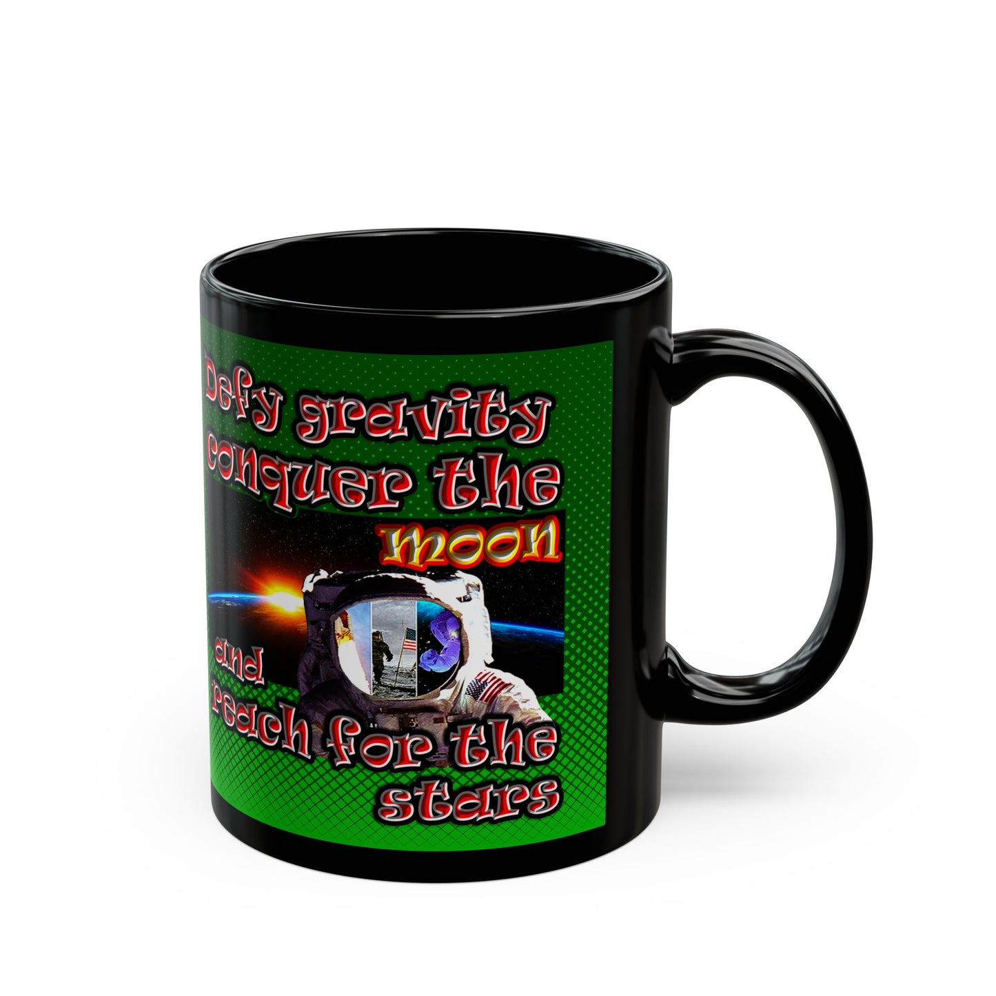 defy conquer reach - Black Mug (logo green)