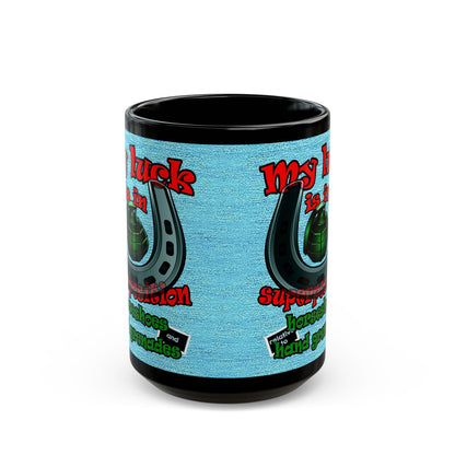 my luck - Black Mug (faded dark blue)