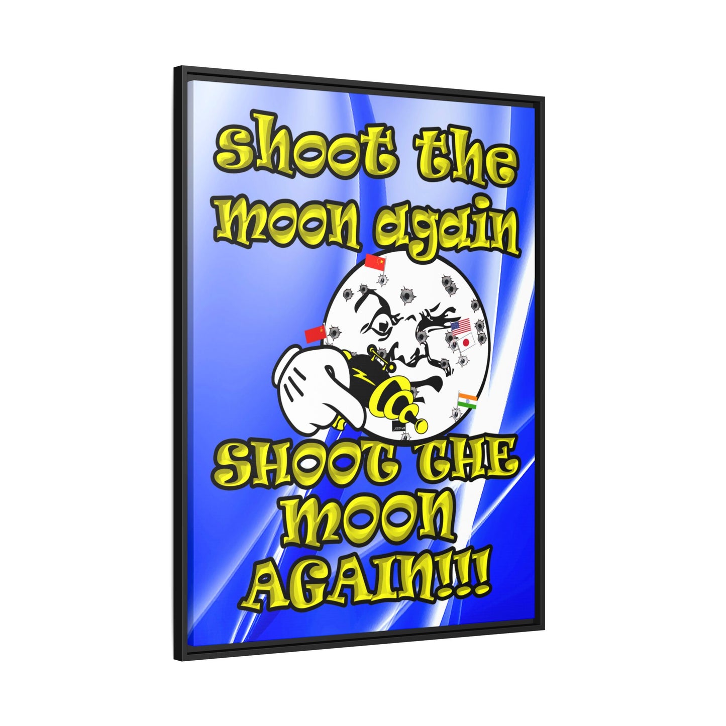 shoot the moon again - framed canvas art (blue-white wave)