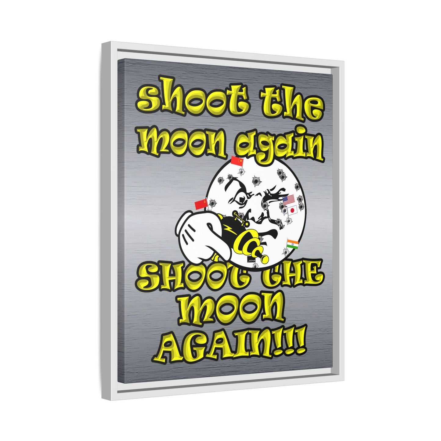 shoot the moon again - framed canvas art (brushed nickel)