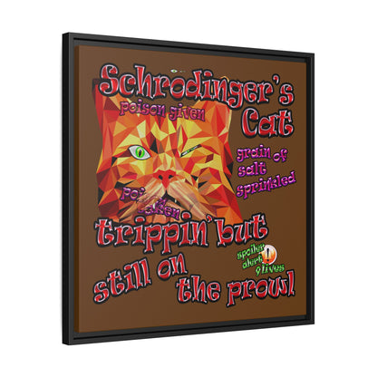 schrodinger's cat - framed canvas art (brown)
