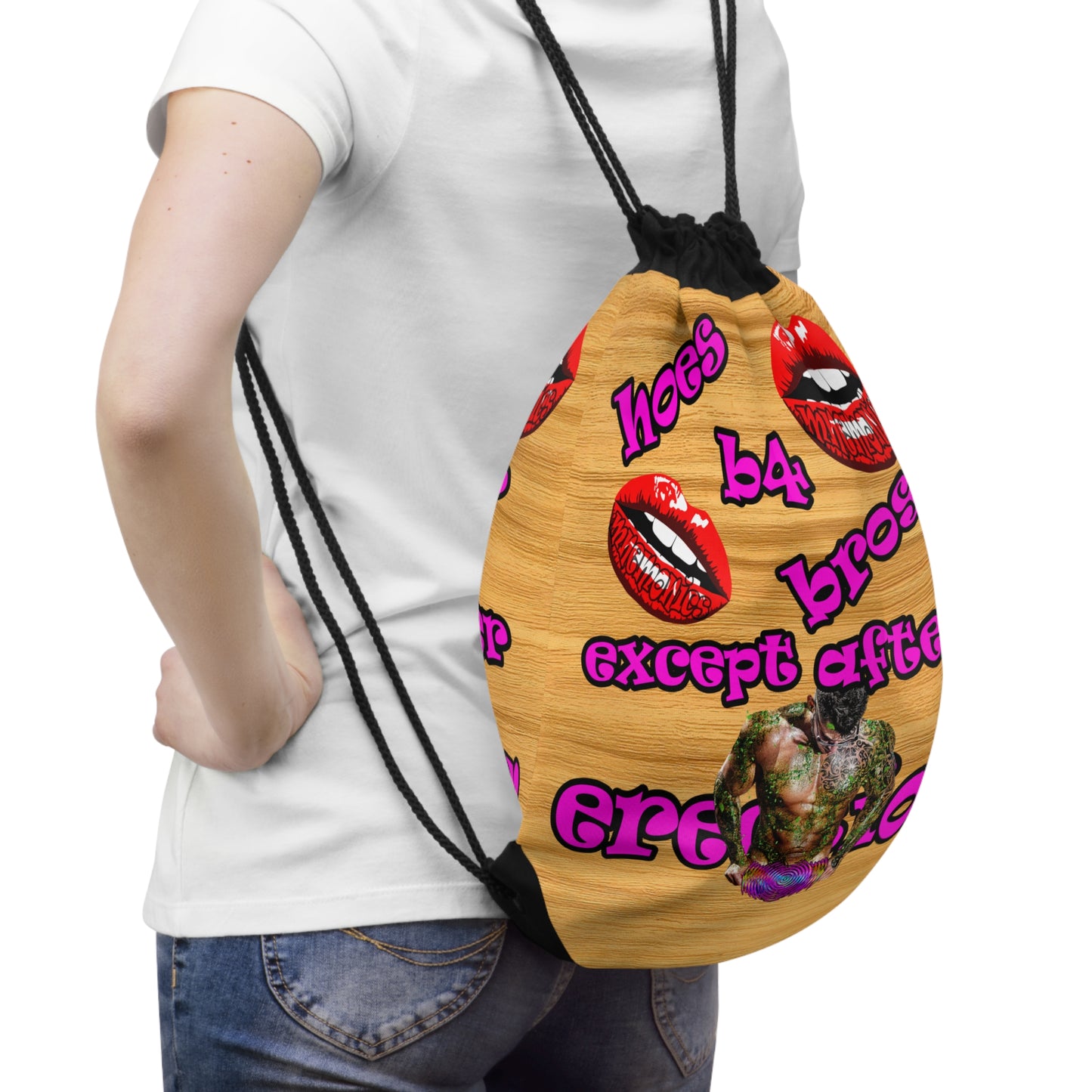 hoes b4 bros - Drawstring Bag (butterscotch wood finish)