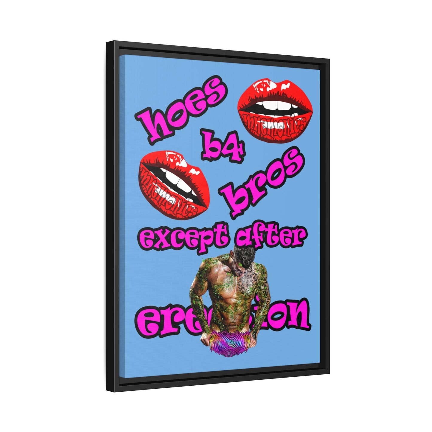 hoes b4 bros - framed canvas art (light blue)