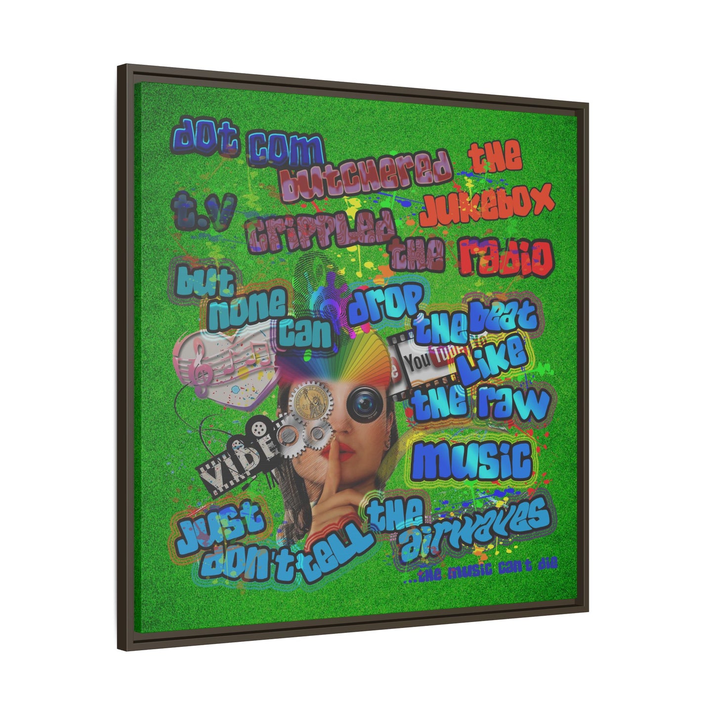 drop the beat - framed canvas art (green turf)
