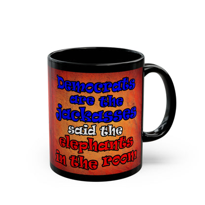 donkeys and elephants - Black Mug (burnt orange)