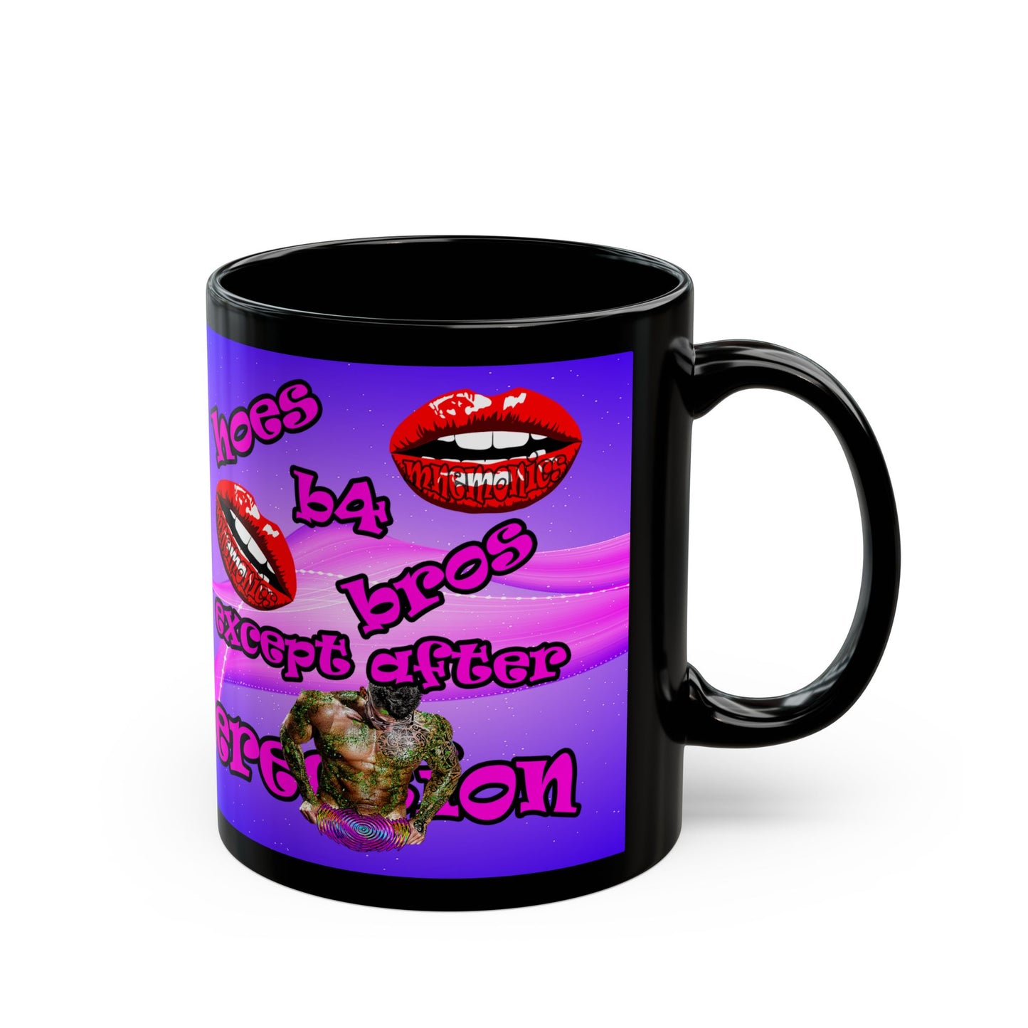 hoes b4 bros - Black Mug (purple-pink wave)