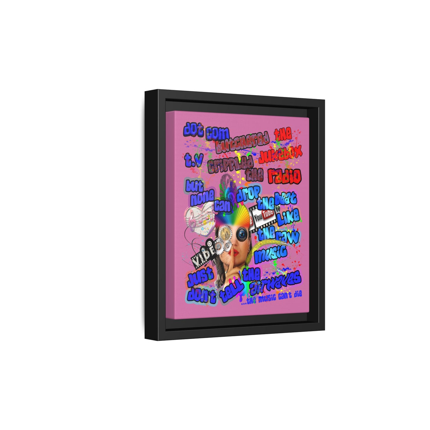 drop the beat - framed canvas art (light pink)
