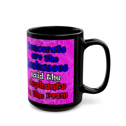 donkeys and elephants - Black Mug (pink swirl)