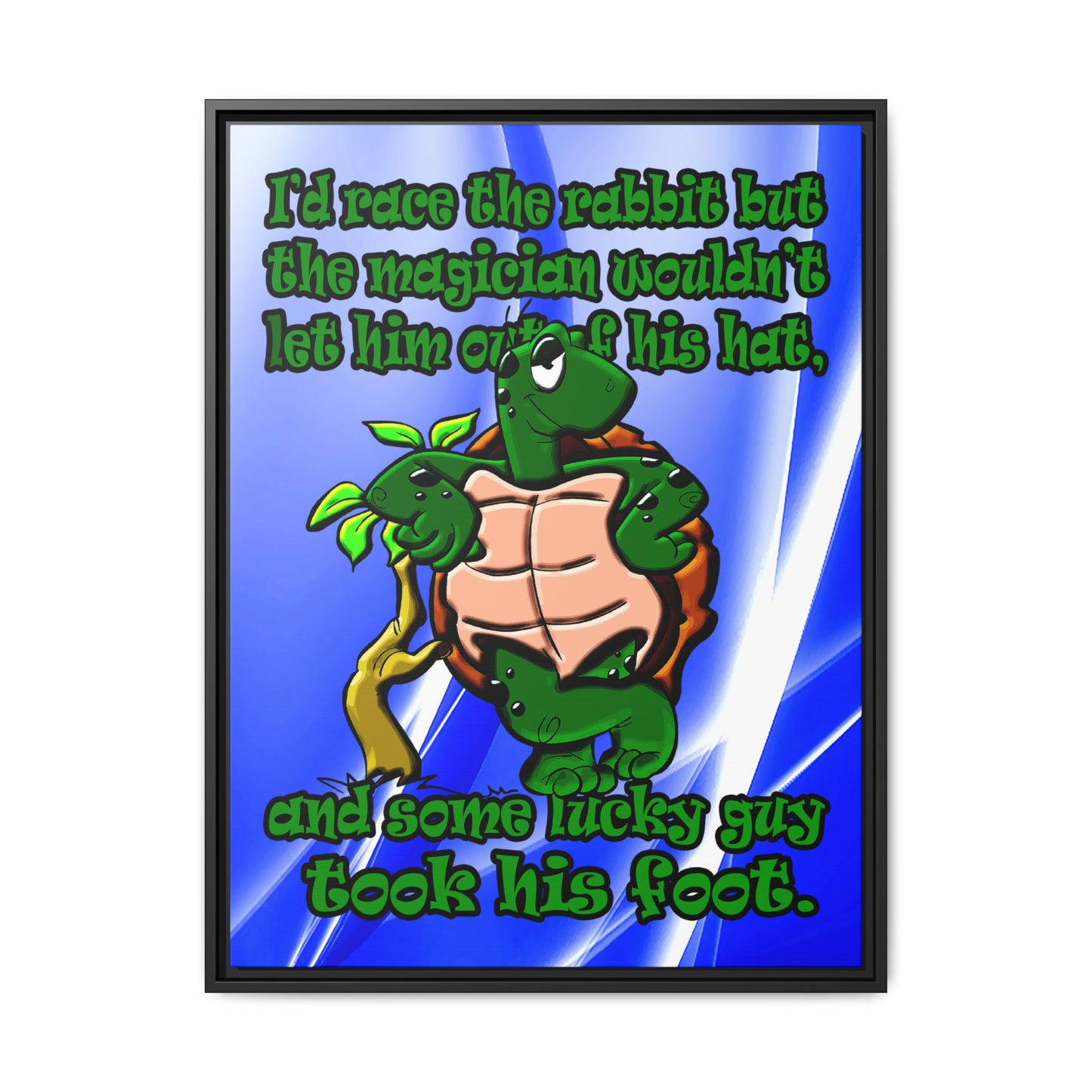 turtle race - framed canvas art (blue-white wave)