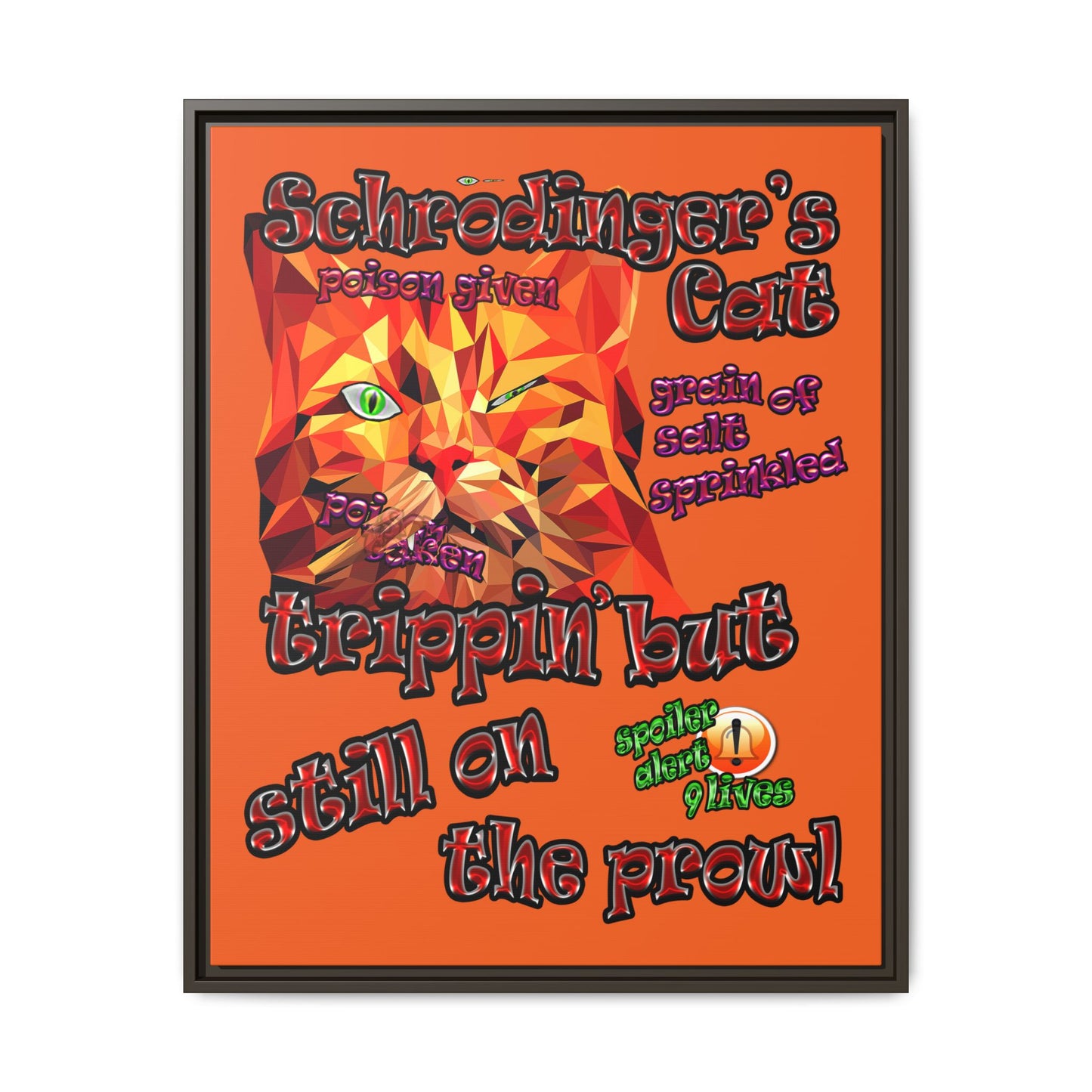 schrodinger's cat - framed canvas art (orange)