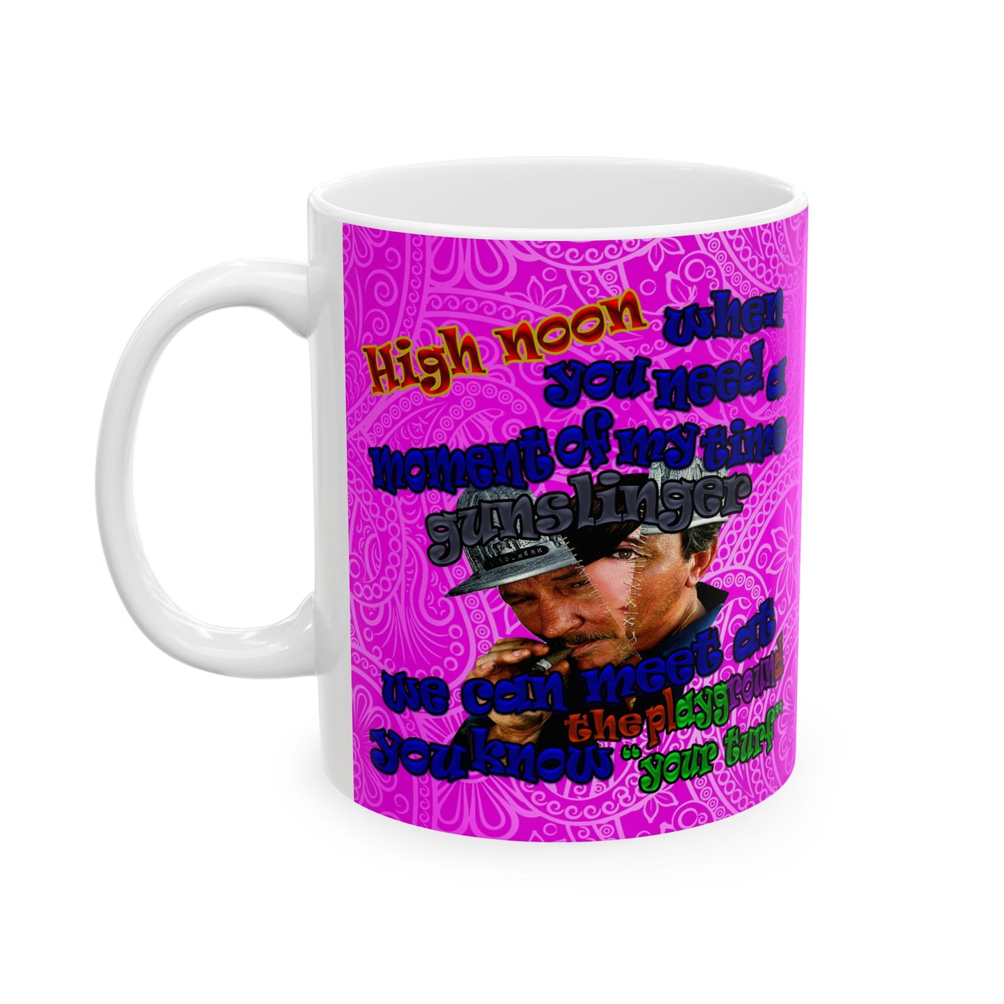 high noon - White Mug (pink swirl)