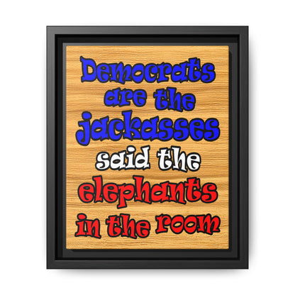 donkeys and elephants - framed canvas art (butterscotch wood finish)