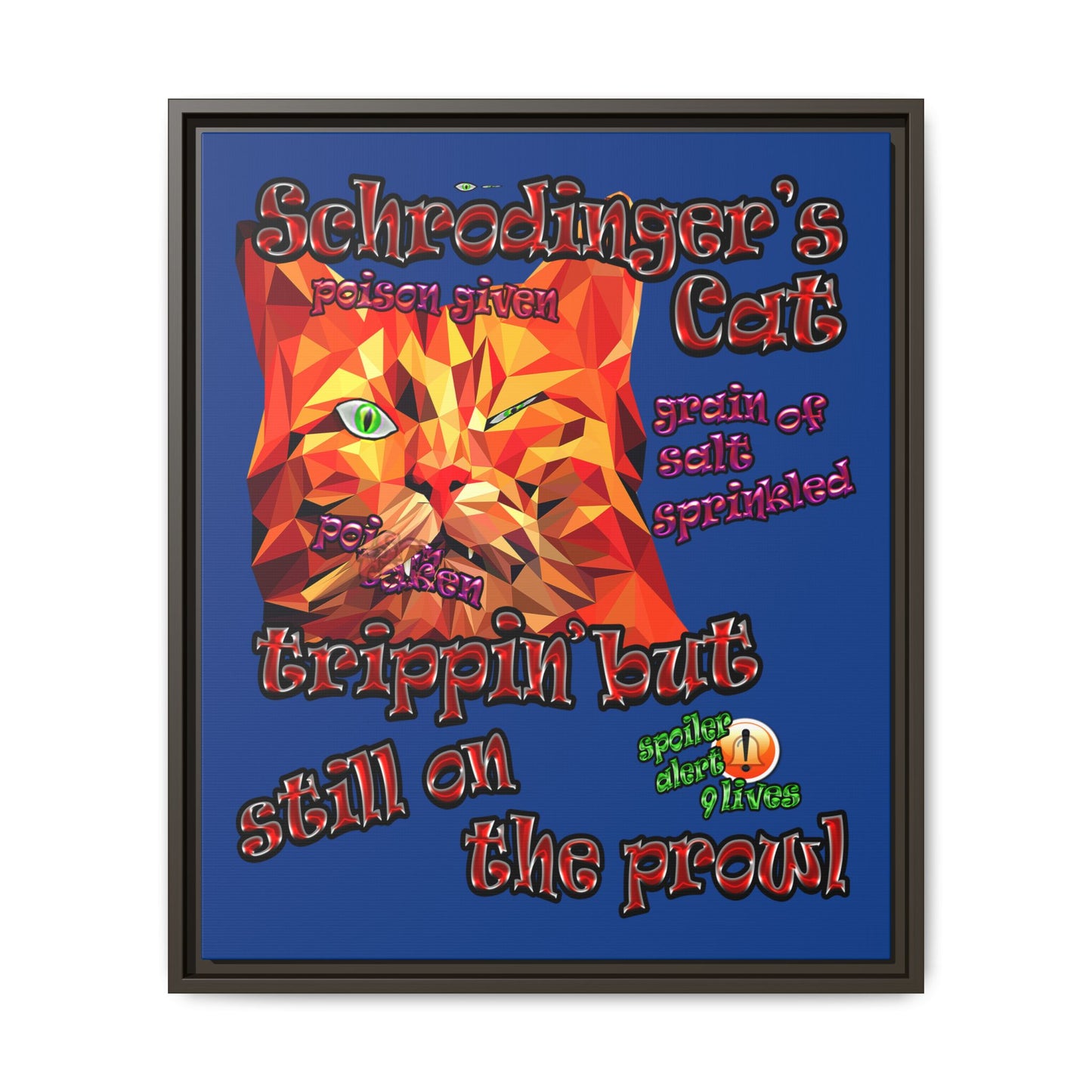 schrodinger's cat - framed canvas art (dark blue)