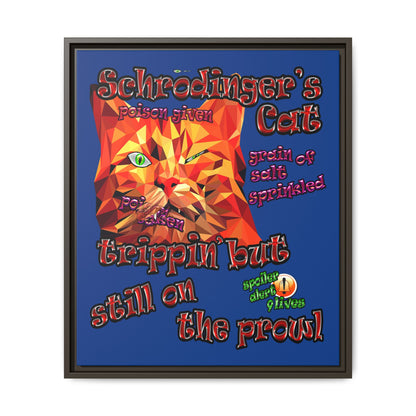 schrodinger's cat - framed canvas art (dark blue)