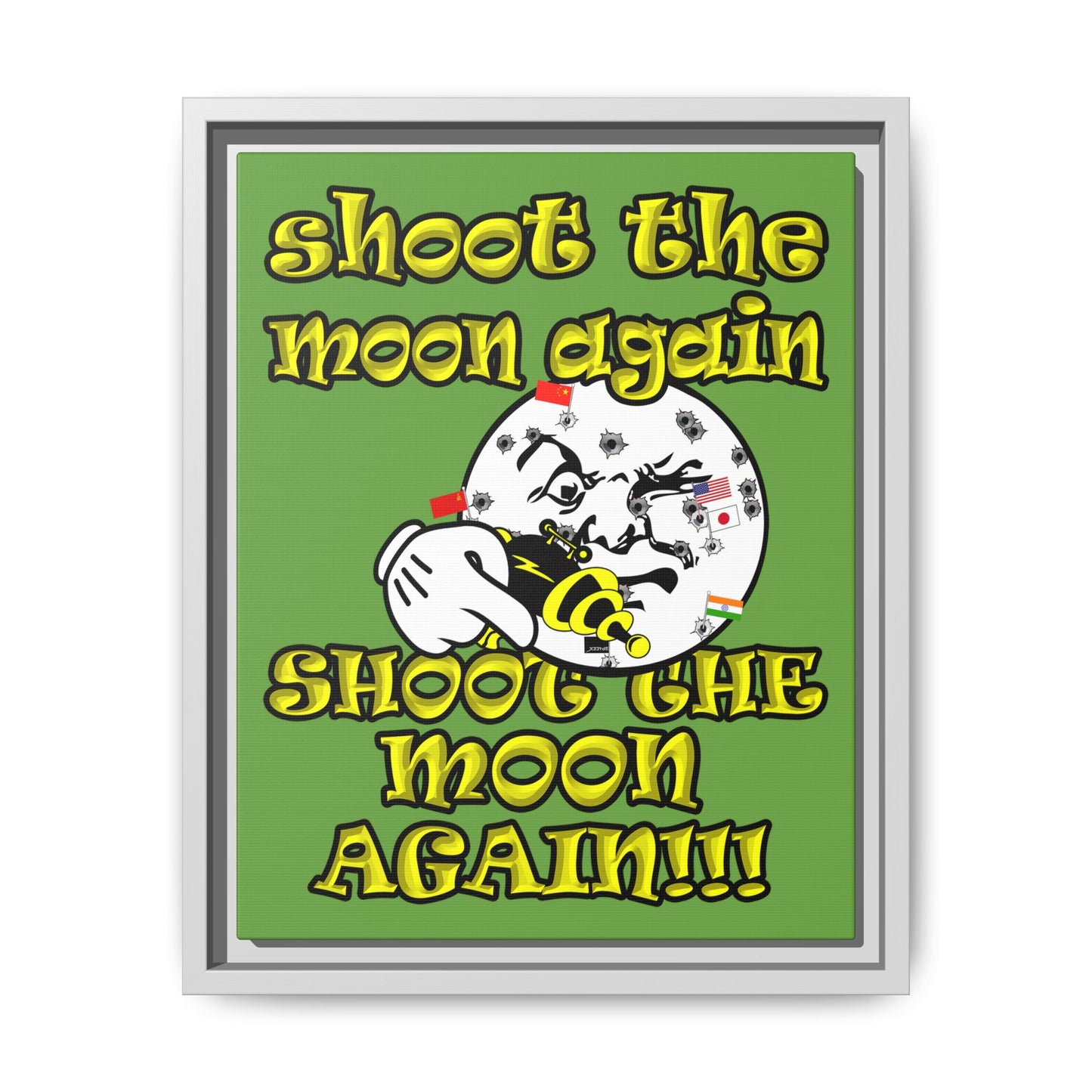 shoot the moon again - framed canvas art (green)
