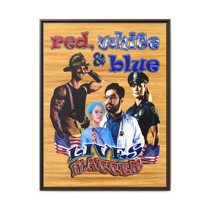 rw&b lives matter - framed canvas art (butterscotch wood finish)