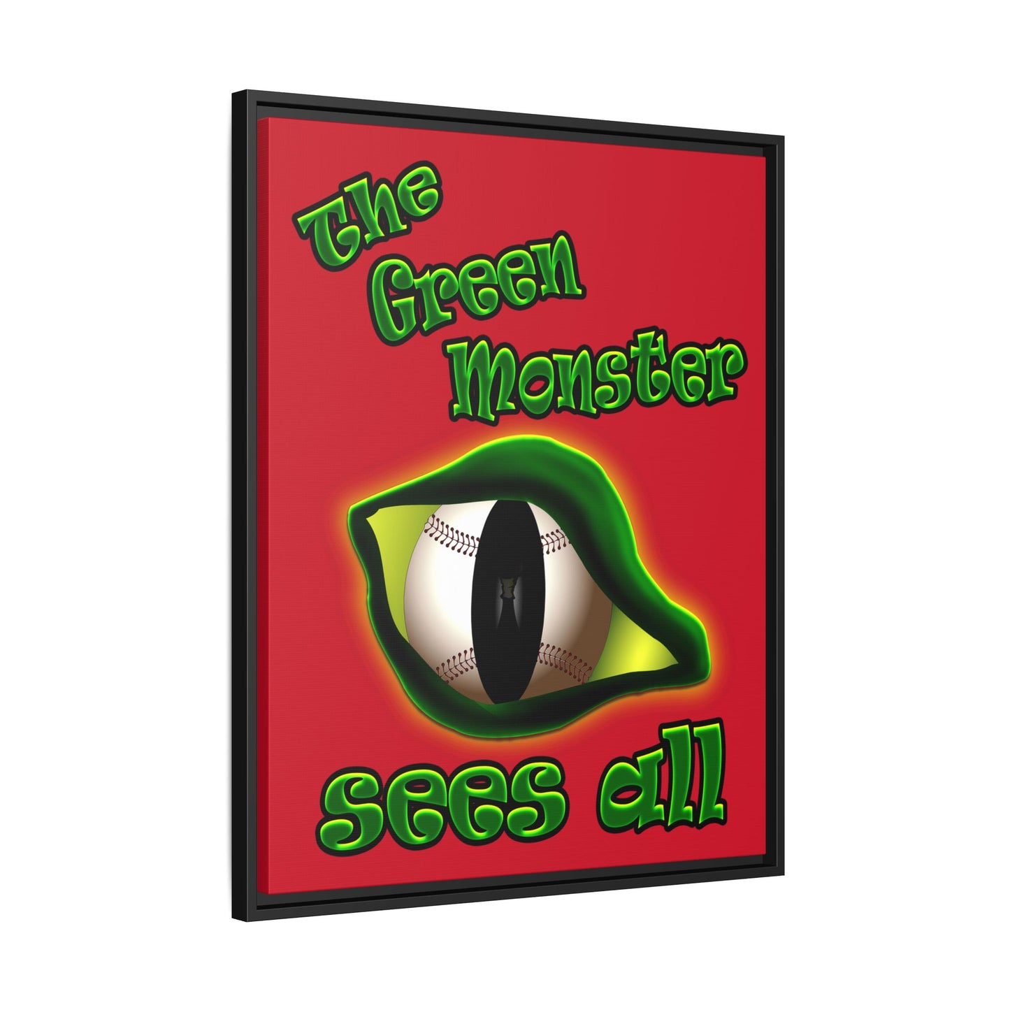 green monster - framed canvas art (dark red)