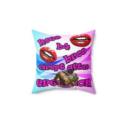 hoes b4 bros - Spun Polyester Square Pillow - (light blue-pink wave)