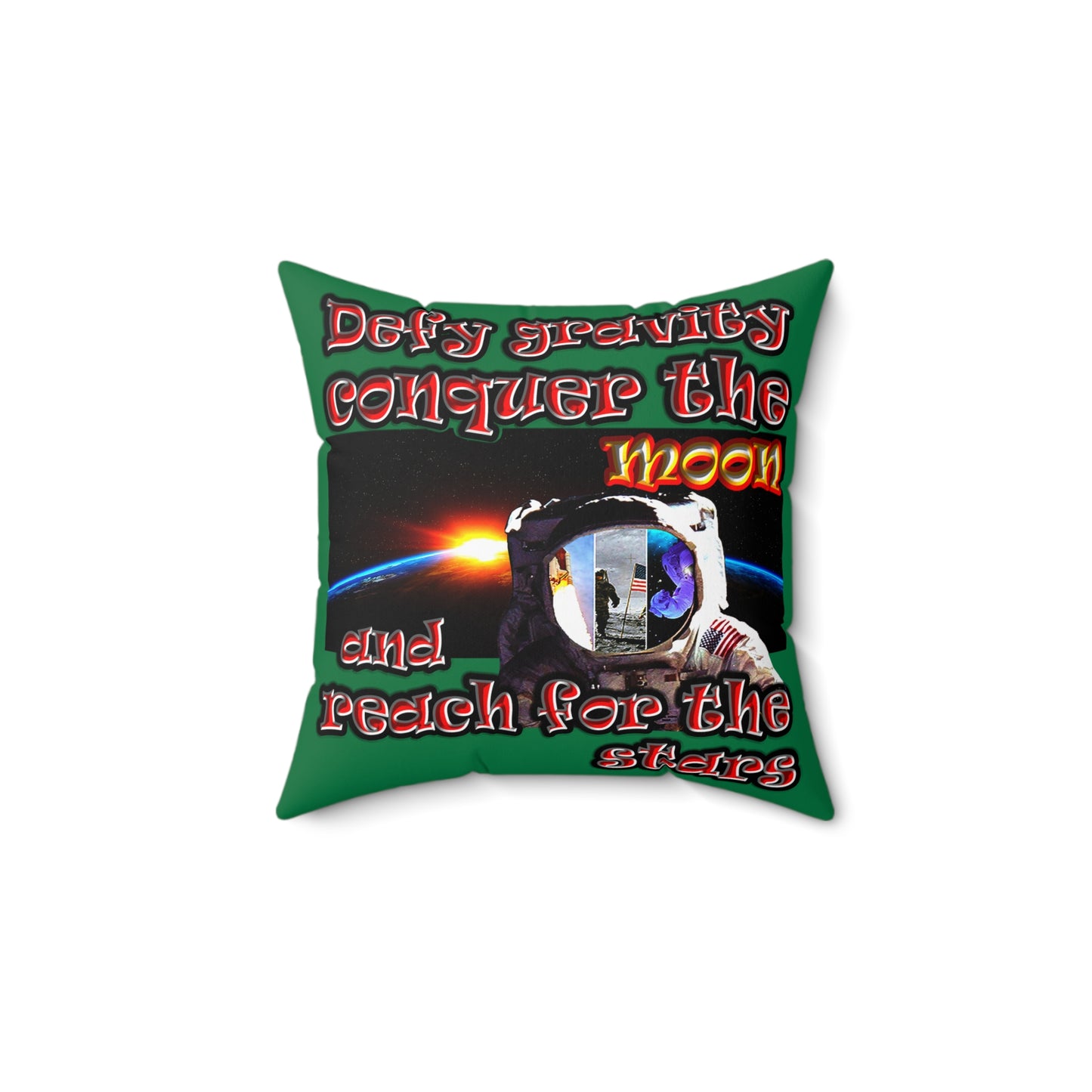 defy conquer reach - Spun Polyester Square Pillow - (dark green)