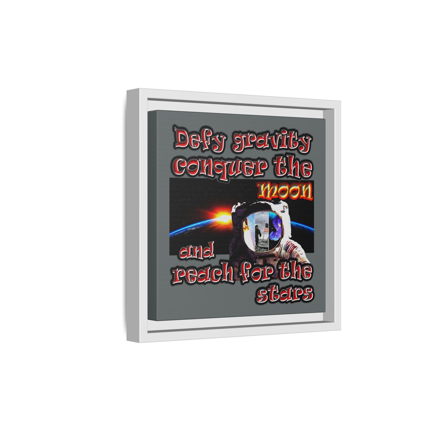 defy conquer reach - framed canvas art (dark grey)