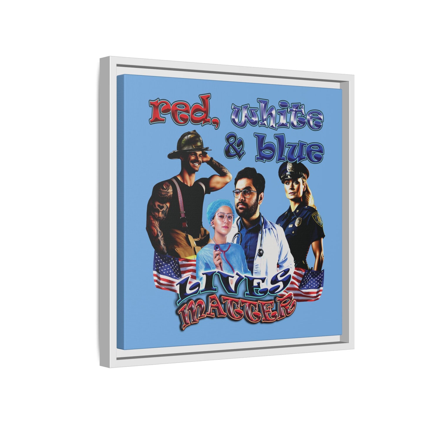 rw&b lives matter - framed canvas art (light blue)