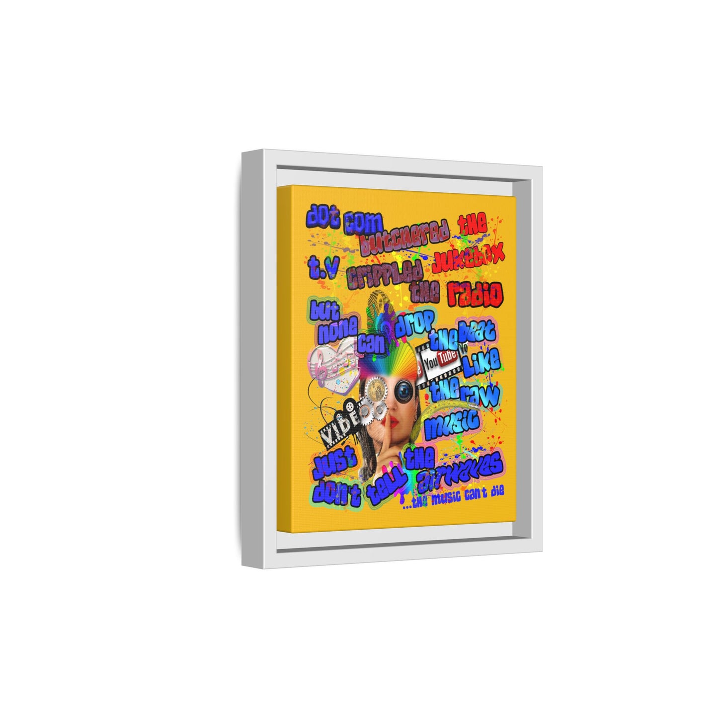 drop the beat - framed canvas art (yellow)